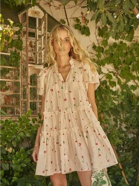 HUNTER BELL Cream Mini Dress with Red Floral Print - size M